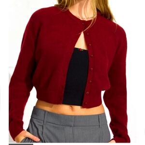 Garage Cardigan Button front Extra long sleeves Cropped Cabernet red xs